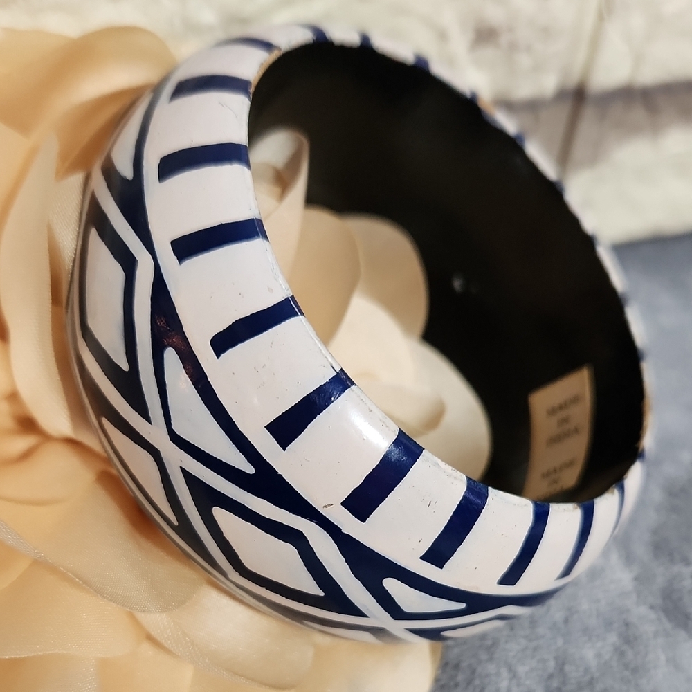 Navy and White Geometric Bangle
